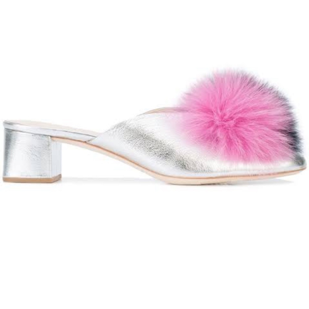Loeffler Randall Lulu Fur Pom-Pom Block Heel Mule - Picture 3 of 6